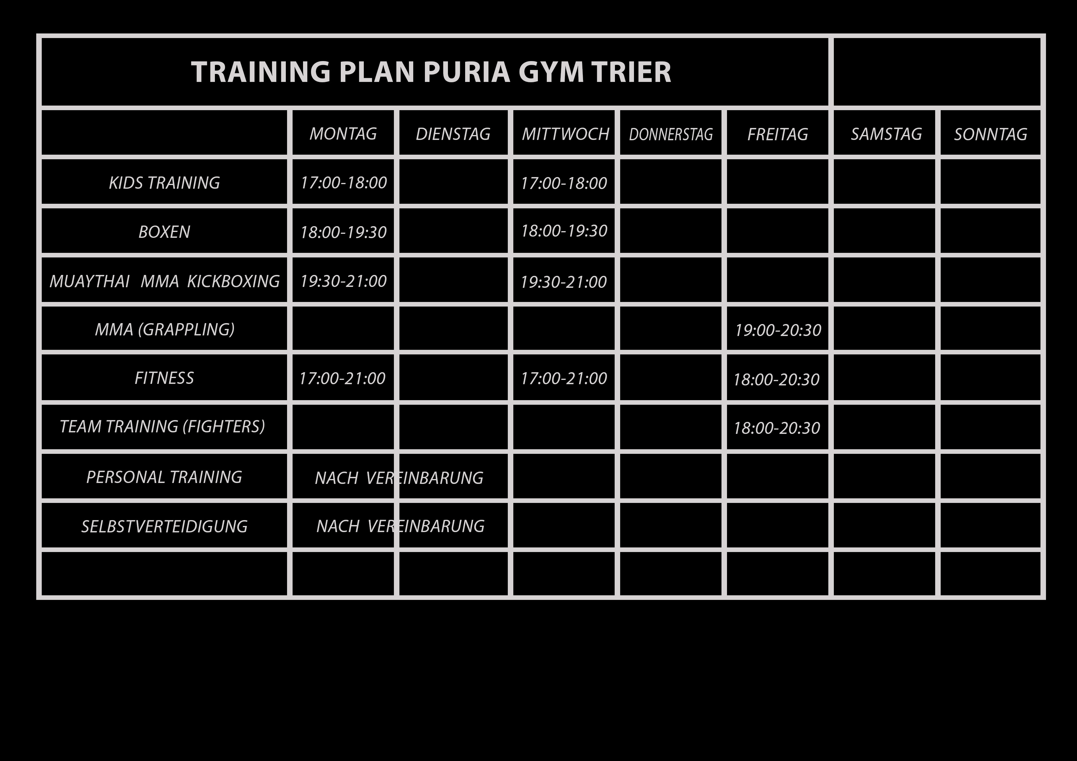 Training Plan Puria Gym Trier